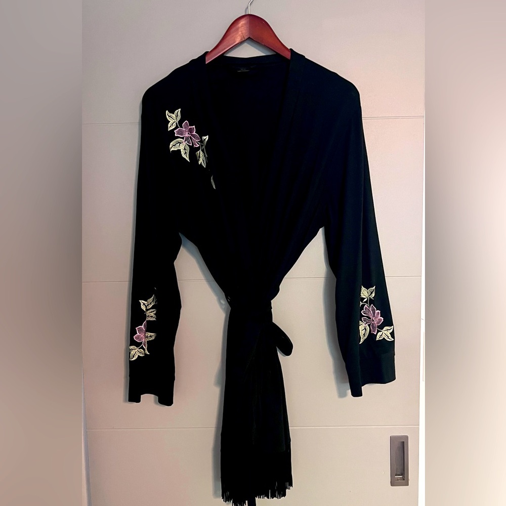 Black robe with embroidered flowers